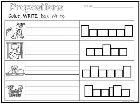 8 Printable Prepositions Color Trace Box Write Worksheets Etsy