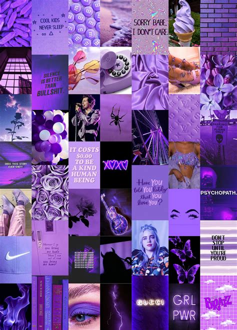 Deep Purple Wall Collage Kit Purple Aesthetic Photos 46pcs Etsy In