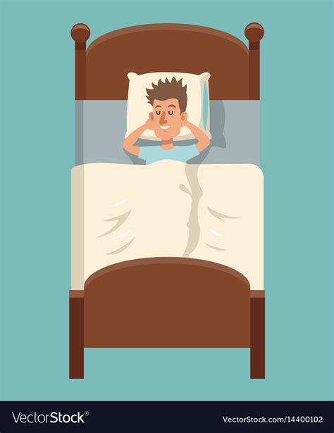 Cartoon Man Sleep Lying In Bed Royalty Free Vector Image