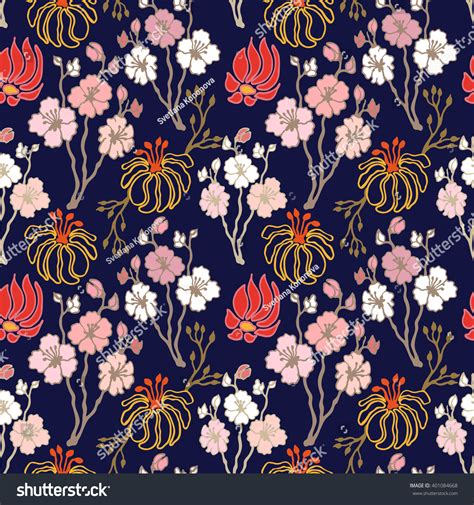 Japanese floral patterns and motifs. Blooming Sakura In Japanese Garden. Seamless Floral ...