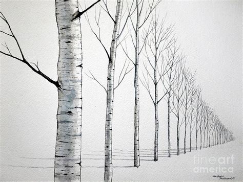 Style Sarah Birch Tree Painting Row Of Birch Trees In The Snow By