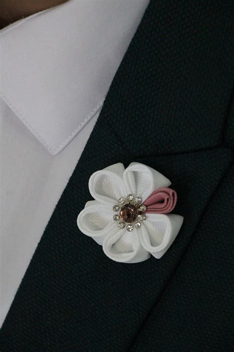 Wedding Boutonniere White Dusty Rose Flower Lapel Pin Men Etsy