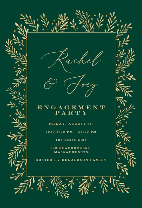 Gold Leaf Border Engagement Party Invitation Template Free