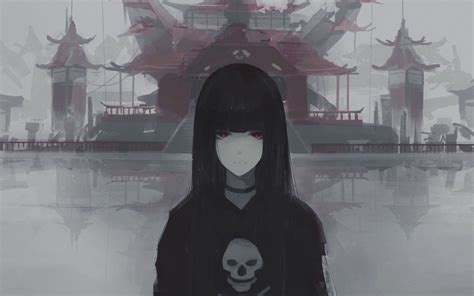 Online Crop Female Anime Character Illustration Skull Black Hair