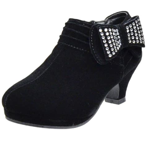 Kids Ankle Boots Rhinestone Embellished Bow High Heel Booties Black