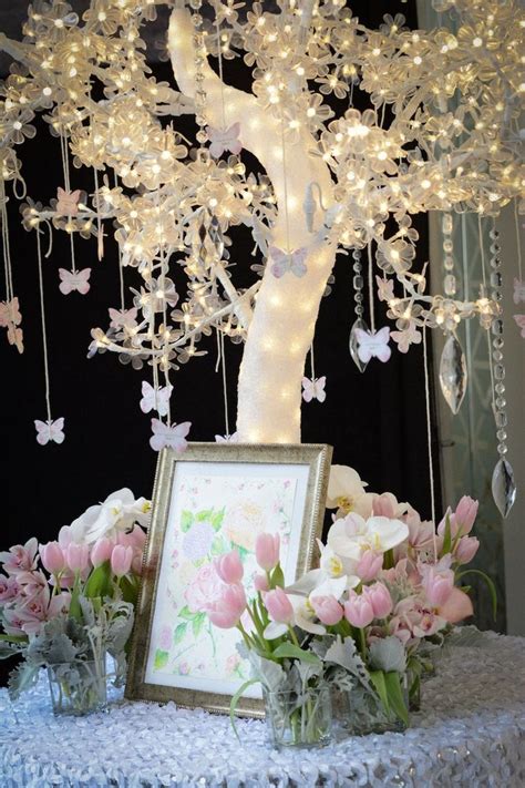 Lighted Wedding Reception Centerpiece With Hanging Butterflies In 2020