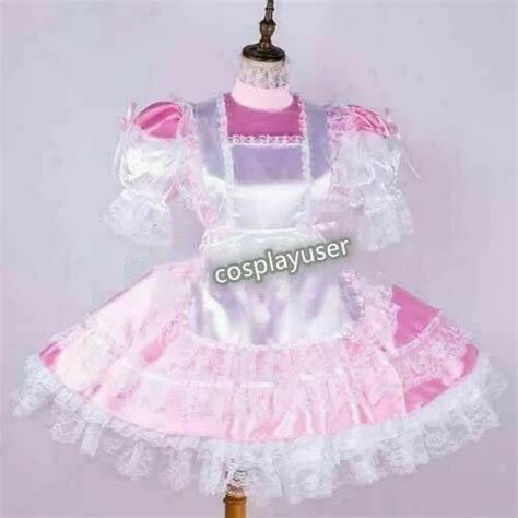 Sissy Maid Pink Satin Lockable Dress Cosplay Costume Tailor Made