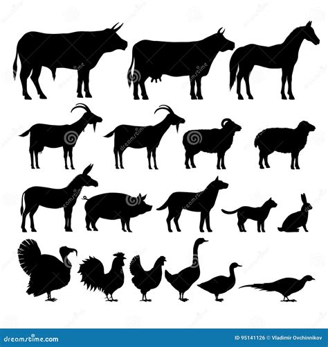 Silhouettes Of Farm Animals Stock Vector Illustration Of Chicken
