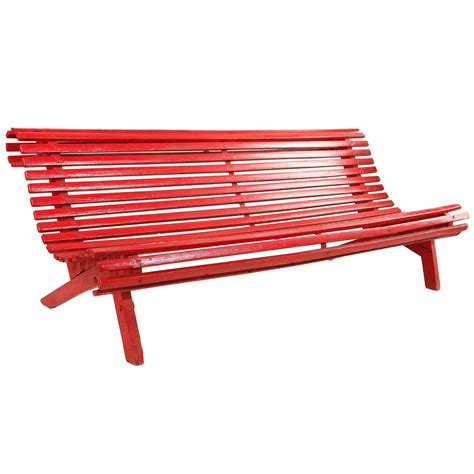 Curved Red Italian Outdoor Slatted Garden Bench At 1stdibs Red Garden