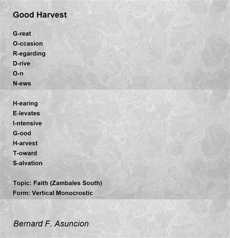 good harvest by bernard f asuncion good harvest poem