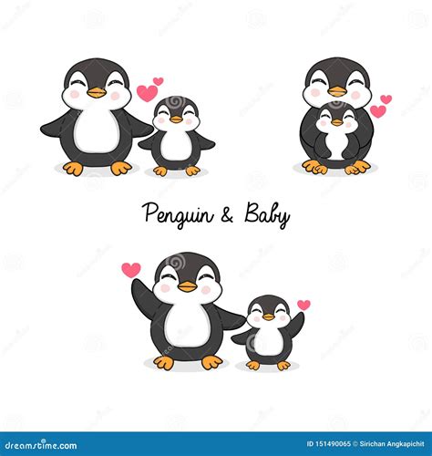 Cute Mom And Baby Penguin Cartoon Stock Illustration Illustration Of