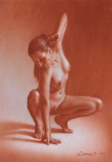 Female Nude Crouching Drawing By Eric Bossik