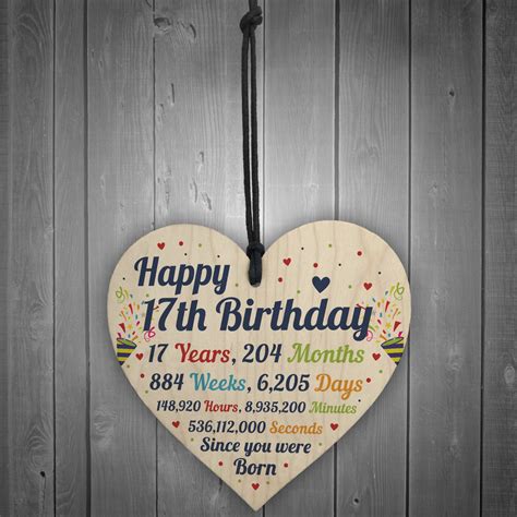 17th Birthday Ts 17th Card Wood Heart T For Son Daughter