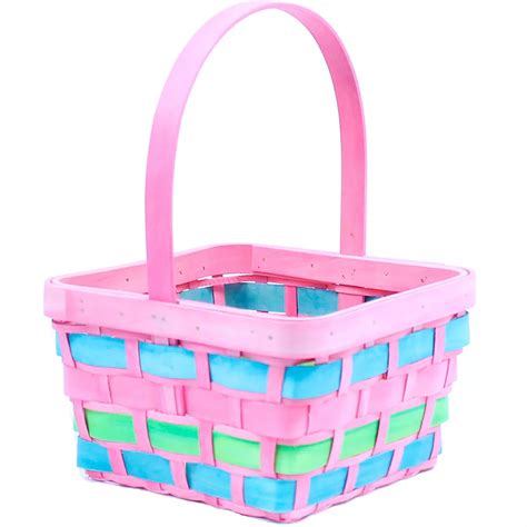 Medium Pink Wood Easter Basket 9in X 9in Party City