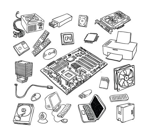 Computer Hardware Icons Pc Components Stock Vector Illustration Of