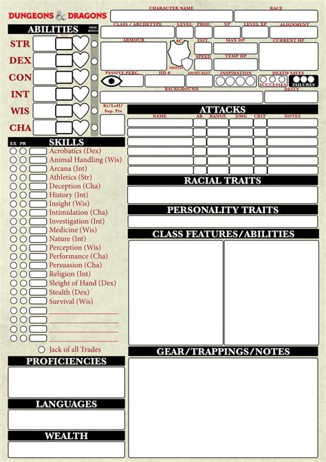 Dungeons Dragons 5th Edition Character Sheet Santy S Fantasy