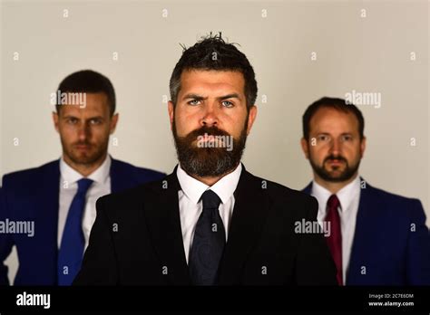 Businessmen Wear Smart Suits And Ties Men With Beard And Determined Faces Expressing Confidence
