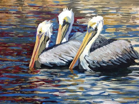 Three Pelicans 18x24 Acrylic On Gallery Wrapped Canvas Canvas