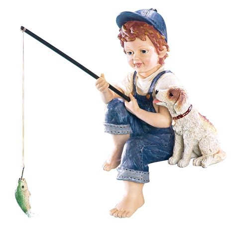 Collections Etc Little Boy And His Dog Fishing Outdoor Garden Or Pond