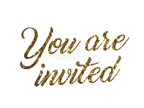 Golden Glitter Of Isolated Hand Writing Word You Are Invited Stock