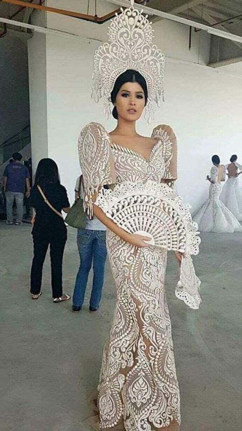 filipiniana gown dress butterfly sleeves fan crown horn lace my dress in 2019 modern