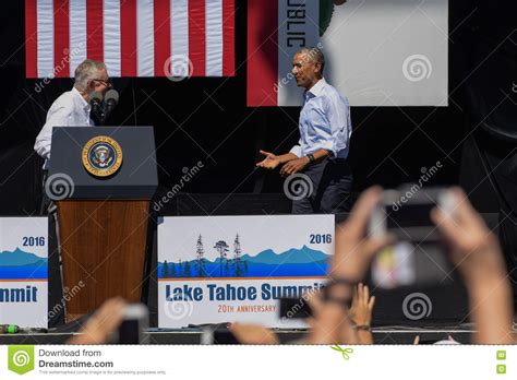 President Obama With Senator Reid At 20th Annual Lake Tahoe Summit 6 Editorial Image Image Of