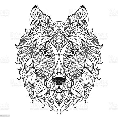 Wolf Head Zentangle Stylized Coloring Page stock vector art 590079268