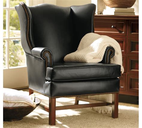 Featuring a comfortable, upholstered seat and solid wood frame, you'll dine in luxurious style for years to come. Thatcher Leather Wingback Chair - Black | Pottery Barn ...