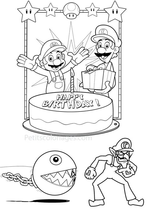 Chain chomp super mario odyssey coloring pages. 4 coloriages mario luigi, étoile anniversaire, chaine ...
