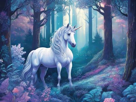 Beautiful Unicorn In The Enchanted Forest Stock Photo Image Of Funny