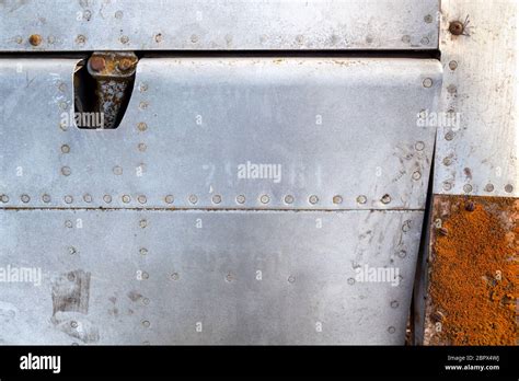 Close Up Of Old Aircraft Aluminum Texture With Rivets Stock Photo Alamy