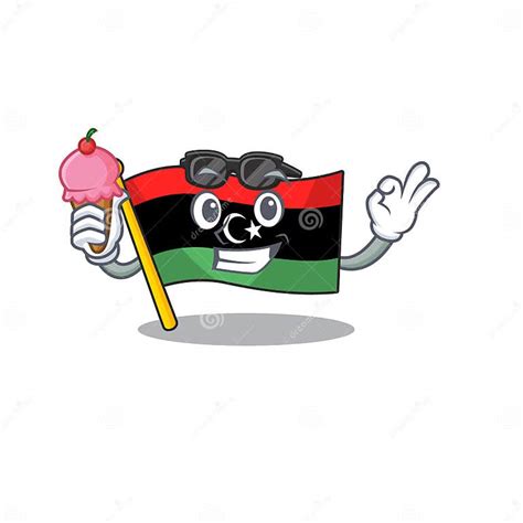 With Ice Cream Flag Libya Cartoon Isolated The Mascot Stock Vector