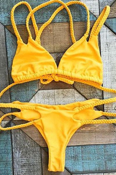 Yellow Spaghetti Strap Bikini Set More Cheap Swimsuits Women Bikini
