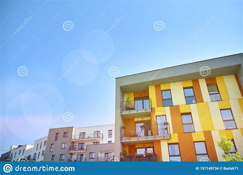 Modern Apartment Buildings On A Sunny Day With A Blue Sky Stock Photo