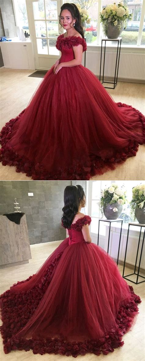 Or are you thinking of something a little more. Burgundy Flower V-neck Tulle Ball Gowns Quinceanera ...
