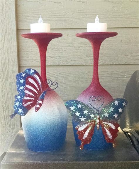 Whimsical Patriotic Wine Glass Candle Holders The Keeper Of The