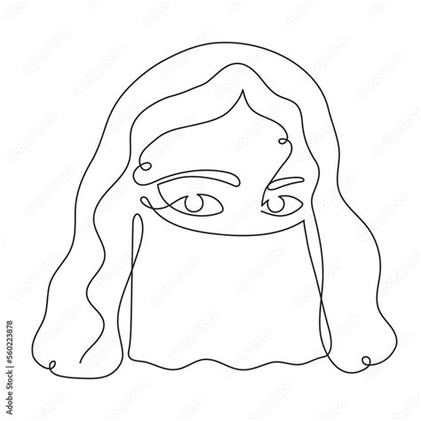 Eastern Woman In Hijab And Veil One Line Art Hand Drawn Oriental Arab