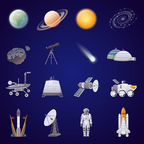 Free Vector Space Exploration Flat Icons Set