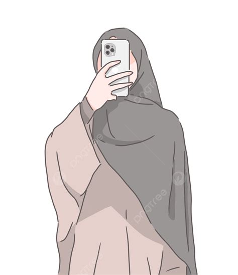 islam muslim women girl black hijab brown dress outfit selfie use phone on mirror selfie