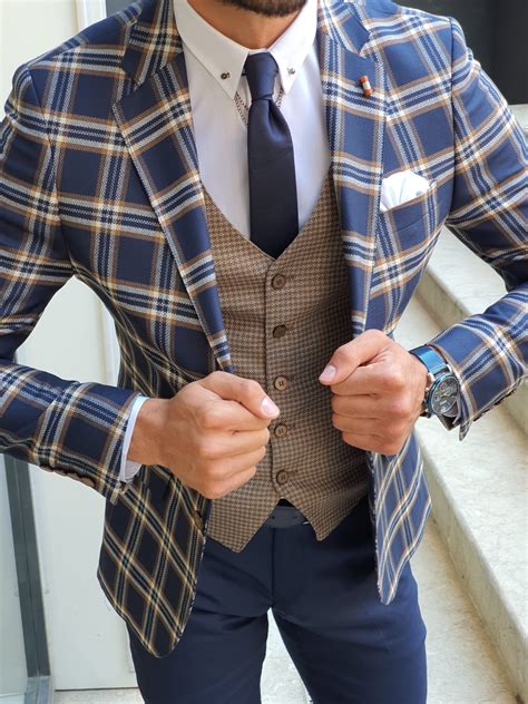Buy Indigo Slim Fit Plaid Check Suit By With Free Shipping