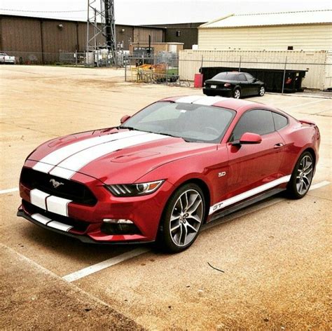 2015 Red Ford Mustang Gt With White Double Stripes Red Mustang Ford