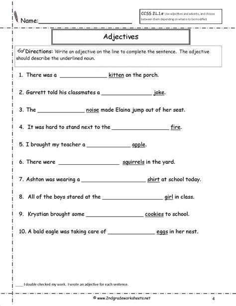 Free Using Adjectives Worksheets