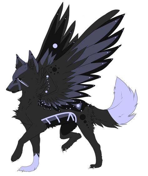 A Black And White Wolf With Wings On Its Back