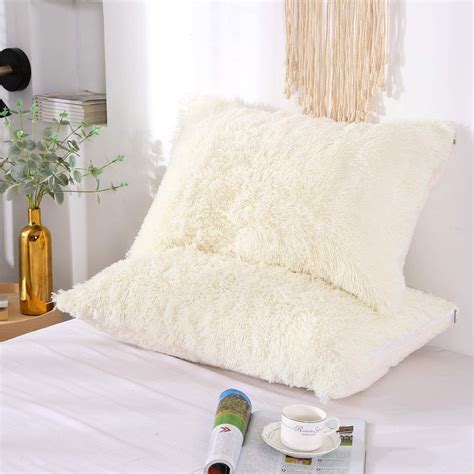 Moowoo Fluffy Pillowcase Standard Size Set Of 2faux Fur Pillow Shams