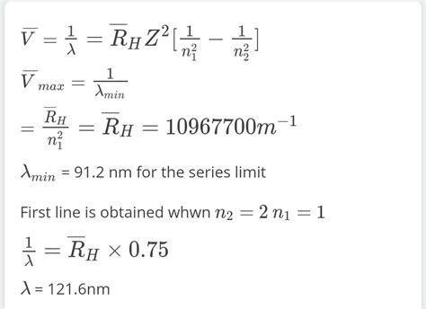 Calculate The Wavelength And Frequency Of Limiting Line Of Lyman Series