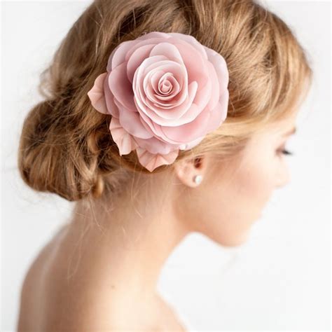 Blush Pink Flower Hair Clip Bridal Rose Hair Clip Blush Etsy