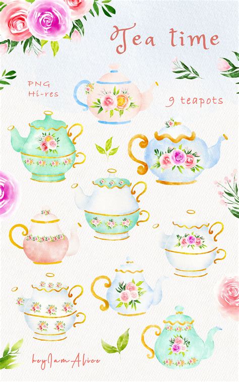 Tea Time Watercolor Clipart FREE COMMERCIAL Use Tea Party Etsy Clip