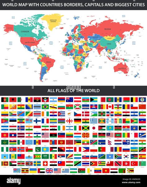 All Flags Of The World In Alphabetical Order And Detailed World Map With Borders Countries