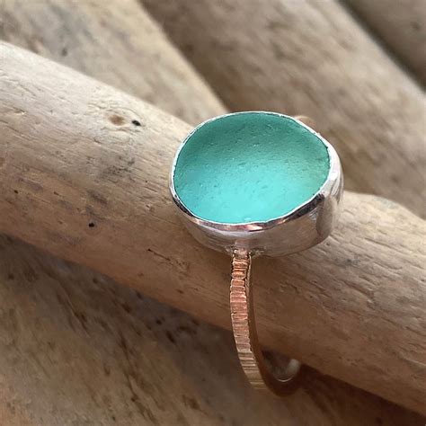 Sea Glass Ring Sterling Silver And Authentic Sea Glass Ring Etsy
