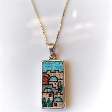 Micro Mosaic Necklace Hand Crafted Tiny Old City Of Jerusalem